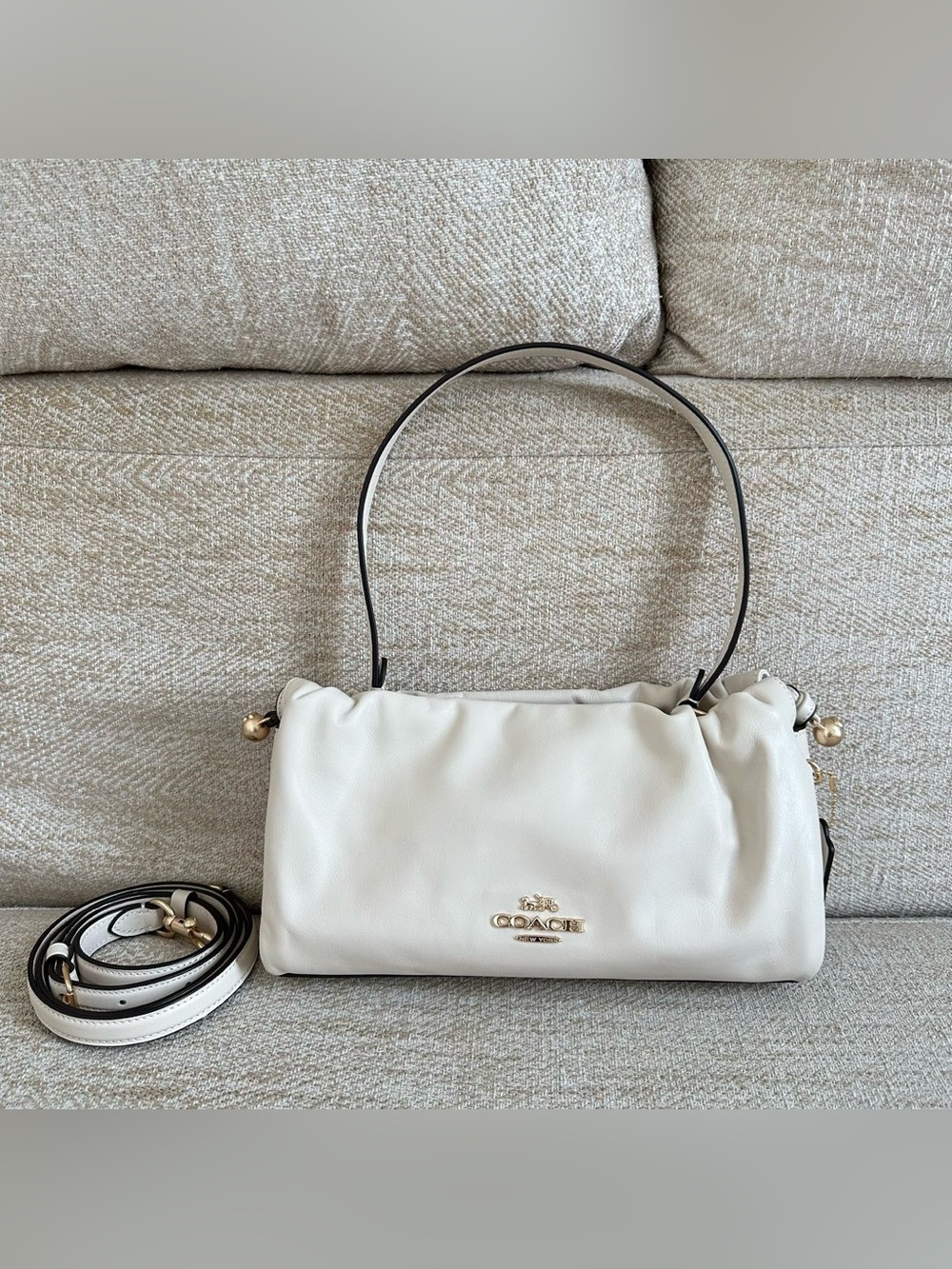 Coach Cream Leather Shoulder Bag with Gold Hardware